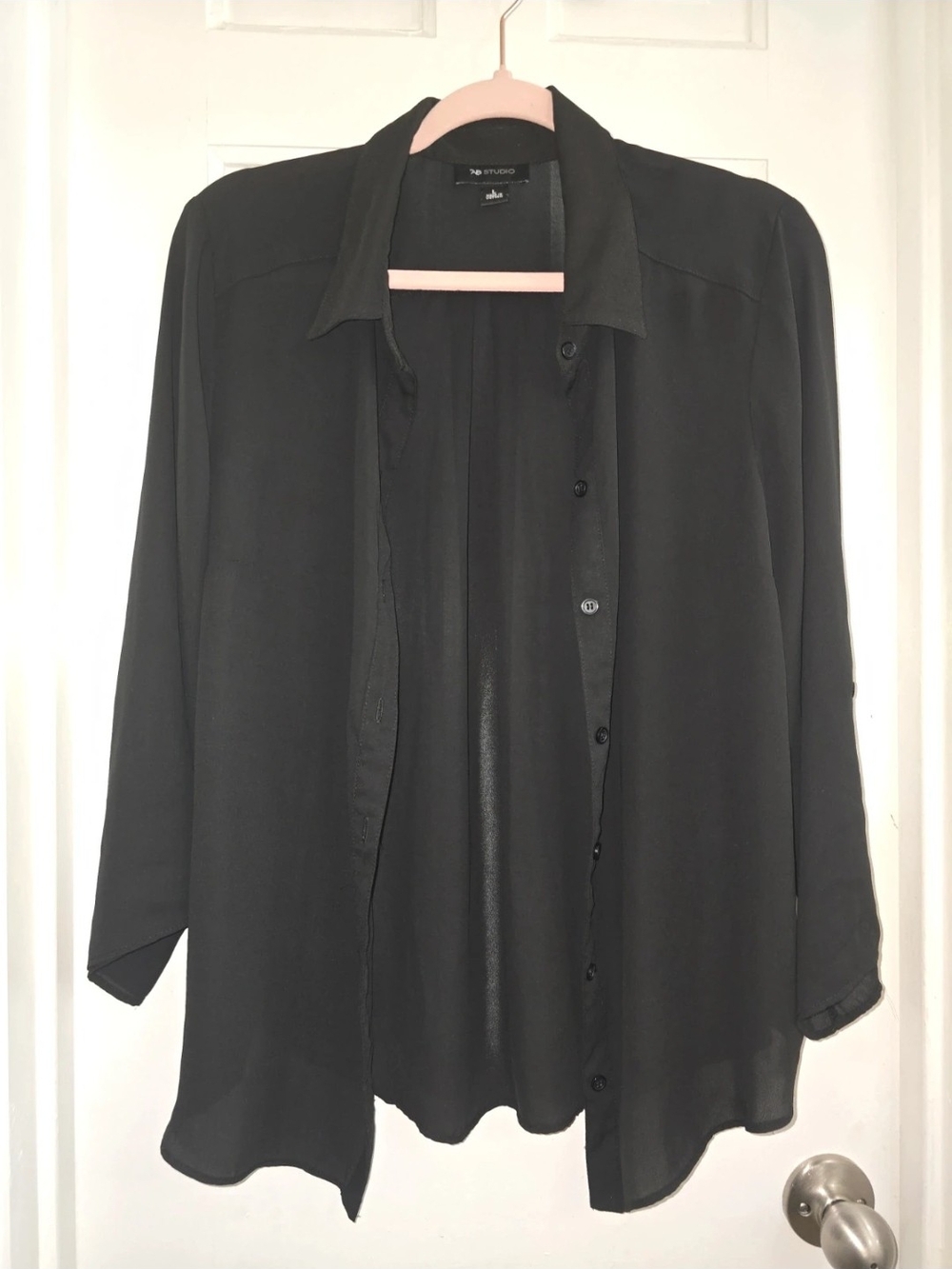 AB Studio Black Sheer Button-Down Long Sleeve Shirt